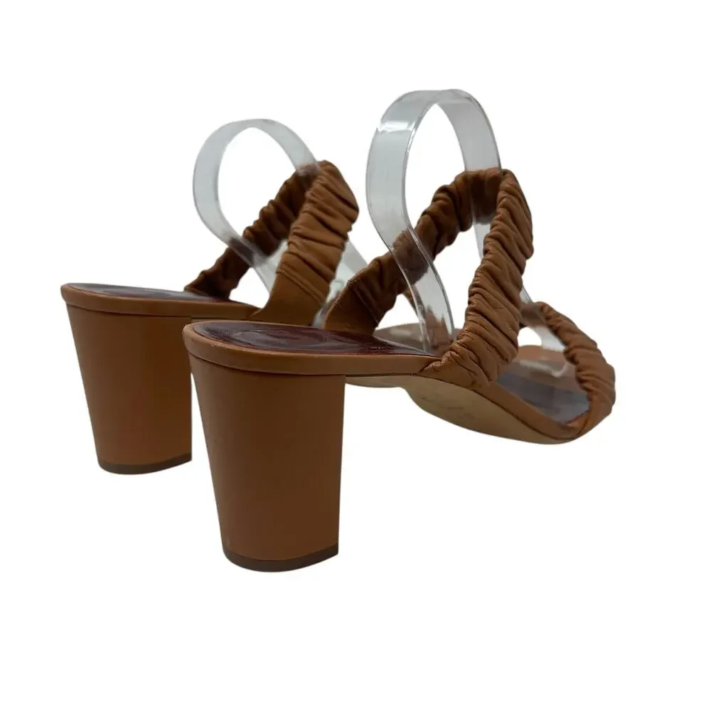 Staud‎ Frankie Ruched Leather Sandals Heels Brown Tan Size 42 US 12